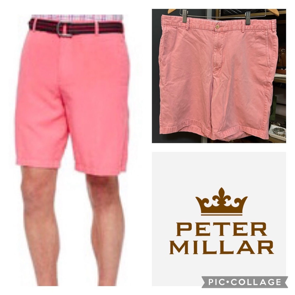 Peter Millar Flat Front Shorts Pima Cotton Salmon Pink Size 36